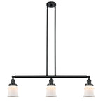 213-BK-G181S 3-Light 38.5" Matte Black Island Light - Matte White Small Canton Glass - LED Bulb - Dimmensions: 38.5 x 6 x 11<br>Minimum Height : 19.75<br>Maximum Height : 43.75 - Sloped Ceiling Compatible: Yes