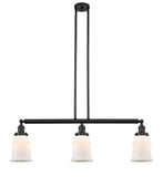 213-BK-G181 3-Light 38.5" Matte Black Island Light - Matte White Canton Glass - LED Bulb - Dimmensions: 38.5 x 6 x 11<br>Minimum Height : 21.5<br>Maximum Height : 45.5 - Sloped Ceiling Compatible: Yes