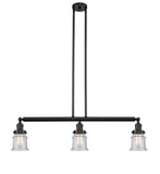 213-BK-G184S 3-Light 38.5" Matte Black Island Light - Seedy Small Canton Glass - LED Bulb - Dimmensions: 38.5 x 6 x 11<br>Minimum Height : 19.75<br>Maximum Height : 43.75 - Sloped Ceiling Compatible: Yes