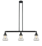 213-BK-G192 3-Light 38.75" Matte Black Island Light - Clear Bellmont Glass - LED Bulb - Dimmensions: 38.75 x 6.25 x 11<br>Minimum Height : 20.5<br>Maximum Height : 44.5 - Sloped Ceiling Compatible: Yes