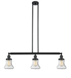 213-BK-G194 3-Light 38.75" Matte Black Island Light - Seedy Bellmont Glass - LED Bulb - Dimmensions: 38.75 x 6.25 x 11<br>Minimum Height : 20.5<br>Maximum Height : 44.5 - Sloped Ceiling Compatible: Yes