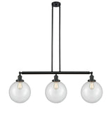 213-BK-G202-10 3-Light 42" Matte Black Island Light - Clear Beacon Glass - LED Bulb - Dimmensions: 42 x 10 x 14<br>Minimum Height : 24<br>Maximum Height : 48 - Sloped Ceiling Compatible: Yes