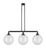 213-BK-G202-12 3-Light 44" Matte Black Island Light - Clear Beacon Glass - LED Bulb - Dimmensions: 44 x 12 x 16<br>Minimum Height : 26<br>Maximum Height : 50 - Sloped Ceiling Compatible: Yes