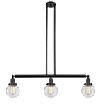 213-BK-G202-6 3-Light 38.5" Matte Black Island Light - Clear Beacon Glass - LED Bulb - Dimmensions: 38.5 x 6 x 10.875<br>Minimum Height : 20<br>Maximum Height : 44 - Sloped Ceiling Compatible: Yes
