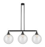 213-BK-G204-12 3-Light 44" Matte Black Island Light - Seedy Beacon Glass - LED Bulb - Dimmensions: 44 x 12 x 16<br>Minimum Height : 26<br>Maximum Height : 50 - Sloped Ceiling Compatible: Yes
