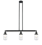 213-BK-G312 3-Light 37" Matte Black Island Light - Clear Dover Glass - LED Bulb - Dimmensions: 37 x 4.5 x 10.75<br>Minimum Height : 20.75<br>Maximum Height : 44.75 - Sloped Ceiling Compatible: Yes