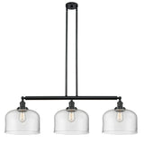 213-BK-G72-L 3-Light 42" Matte Black Island Light - Clear X-Large Bell Glass - LED Bulb - Dimmensions: 42 x 12 x 13<br>Minimum Height : 22.25<br>Maximum Height : 46.25 - Sloped Ceiling Compatible: Yes