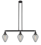 213-OB-G165 3-Light 38" Oil Rubbed Bronze Island Light - Clear Crackle Geneseo Glass - LED Bulb - Dimmensions: 38 x 7 x 10<br>Minimum Height : 23<br>Maximum Height : 47 - Sloped Ceiling Compatible: Yes