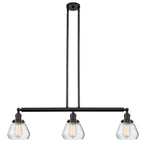 213-OB-G172 3-Light 39.25" Oil Rubbed Bronze Island Light - Clear Fulton Glass - LED Bulb - Dimmensions: 39.25 x 6.75 x 10<br>Minimum Height : 19.5<br>Maximum Height : 43.5 - Sloped Ceiling Compatible: Yes