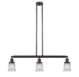 213-OB-G184S 3-Light 38.5" Oil Rubbed Bronze Island Light - Seedy Small Canton Glass - LED Bulb - Dimmensions: 38.5 x 6 x 11<br>Minimum Height : 19.75<br>Maximum Height : 43.75 - Sloped Ceiling Compatible: Yes