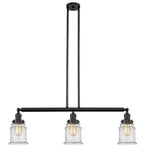213-OB-G184 3-Light 38.5" Oil Rubbed Bronze Island Light - Seedy Canton Glass - LED Bulb - Dimmensions: 38.5 x 6 x 11<br>Minimum Height : 21.5<br>Maximum Height : 45.5 - Sloped Ceiling Compatible: Yes