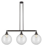 213-OB-G202-12 3-Light 44" Oil Rubbed Bronze Island Light - Clear Beacon Glass - LED Bulb - Dimmensions: 44 x 12 x 16<br>Minimum Height : 26<br>Maximum Height : 50 - Sloped Ceiling Compatible: Yes