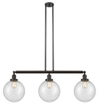 213-OB-G204-10 3-Light 42" Oil Rubbed Bronze Island Light - Seedy Beacon Glass - LED Bulb - Dimmensions: 42 x 10 x 14<br>Minimum Height : 24<br>Maximum Height : 48 - Sloped Ceiling Compatible: Yes