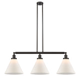 213-OB-G41-L 3-Light 44" Oil Rubbed Bronze Island Light - Matte White Cased Cone 12" Glass - LED Bulb - Dimmensions: 44 x 12 x 16<br>Minimum Height : 24.25<br>Maximum Height : 48.25 - Sloped Ceiling Compatible: Yes