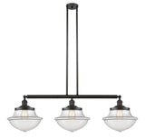 213-OB-G542 3-Light 42" Oil Rubbed Bronze Island Light - Clear Large Oxford Glass - LED Bulb - Dimmensions: 42 x 12 x 12<br>Minimum Height : 22.375<br>Maximum Height : 46.375 - Sloped Ceiling Compatible: Yes