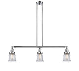 213-PC-G182S 3-Light 38.5" Polished Chrome Island Light - Clear Small Canton Glass - LED Bulb - Dimmensions: 38.5 x 6 x 11<br>Minimum Height : 19.75<br>Maximum Height : 43.75 - Sloped Ceiling Compatible: Yes