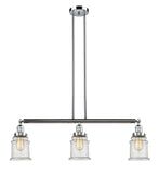213-PC-G184 3-Light 38.5" Polished Chrome Island Light - Seedy Canton Glass - LED Bulb - Dimmensions: 38.5 x 6 x 11<br>Minimum Height : 21.5<br>Maximum Height : 45.5 - Sloped Ceiling Compatible: Yes