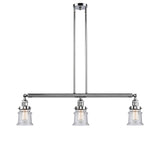 213-PC-G184S 3-Light 38.5" Polished Chrome Island Light - Seedy Small Canton Glass - LED Bulb - Dimmensions: 38.5 x 6 x 11<br>Minimum Height : 19.75<br>Maximum Height : 43.75 - Sloped Ceiling Compatible: Yes