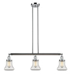213-PC-G192 3-Light 38.75" Polished Chrome Island Light - Clear Bellmont Glass - LED Bulb - Dimmensions: 38.75 x 6.25 x 11<br>Minimum Height : 20.5<br>Maximum Height : 44.5 - Sloped Ceiling Compatible: Yes