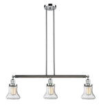 213-PC-G194 3-Light 38.75" Polished Chrome Island Light - Seedy Bellmont Glass - LED Bulb - Dimmensions: 38.75 x 6.25 x 11<br>Minimum Height : 20.5<br>Maximum Height : 44.5 - Sloped Ceiling Compatible: Yes
