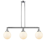213-PC-G201-8 3-Light 40.5" Polished Chrome Island Light - Matte White Cased Beacon Glass - LED Bulb - Dimmensions: 40.5 x 8 x 12.875<br>Minimum Height : 22<br>Maximum Height : 46 - Sloped Ceiling Compatible: Yes