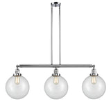 213-PC-G202-10 3-Light 42" Polished Chrome Island Light - Clear Beacon Glass - LED Bulb - Dimmensions: 42 x 10 x 14<br>Minimum Height : 24<br>Maximum Height : 48 - Sloped Ceiling Compatible: Yes
