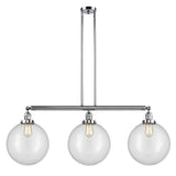 213-PC-G202-12 3-Light 44" Polished Chrome Island Light - Clear Beacon Glass - LED Bulb - Dimmensions: 44 x 12 x 16<br>Minimum Height : 26<br>Maximum Height : 50 - Sloped Ceiling Compatible: Yes