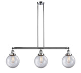 213-PC-G202-8 3-Light 40.5" Polished Chrome Island Light - Clear Beacon Glass - LED Bulb - Dimmensions: 40.5 x 8 x 12.875<br>Minimum Height : 22<br>Maximum Height : 46 - Sloped Ceiling Compatible: Yes