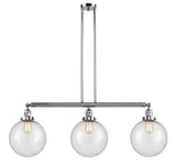 213-PC-G204-10 3-Light 42" Polished Chrome Island Light - Seedy Beacon Glass - LED Bulb - Dimmensions: 42 x 10 x 14<br>Minimum Height : 24<br>Maximum Height : 48 - Sloped Ceiling Compatible: Yes