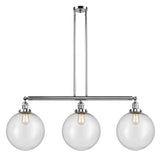 213-PC-G204-12 3-Light 44" Polished Chrome Island Light - Seedy Beacon Glass - LED Bulb - Dimmensions: 44 x 12 x 16<br>Minimum Height : 26<br>Maximum Height : 50 - Sloped Ceiling Compatible: Yes