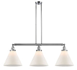 213-PC-G41-L 3-Light 44" Polished Chrome Island Light - Matte White Cased Cone 12" Glass - LED Bulb - Dimmensions: 44 x 12 x 16<br>Minimum Height : 24.25<br>Maximum Height : 48.25 - Sloped Ceiling Compatible: Yes