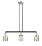 213-PC-G58 3-Light 37.5" Polished Chrome Island Light - Silver Plated Mercury Small Bell Glass - LED Bulb - Dimmensions: 37.5 x 5 x 10<br>Minimum Height : 20<br>Maximum Height : 44 - Sloped Ceiling Compatible: Yes