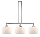 213-PC-G71-L 3-Light 42" Polished Chrome Island Light - Matte White Cased X-Large Bell Glass - LED Bulb - Dimmensions: 42 x 12 x 13<br>Minimum Height : 22.25<br>Maximum Height : 46.25 - Sloped Ceiling Compatible: Yes