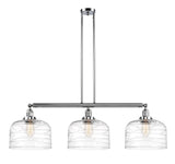 213-PC-G713-L 3-Light 42" Polished Chrome Island Light - Clear Deco Swirl X-Large Bell Glass - LED Bulb - Dimmensions: 42 x 12 x 13<br>Minimum Height : 22.25<br>Maximum Height : 46.25 - Sloped Ceiling Compatible: Yes