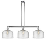 213-PC-G74-L 3-Light 42" Polished Chrome Island Light - Seedy X-Large Bell Glass - LED Bulb - Dimmensions: 42 x 12 x 13<br>Minimum Height : 22.25<br>Maximum Height : 46.25 - Sloped Ceiling Compatible: Yes