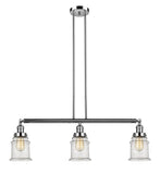 213-PN-G184 3-Light 38.5" Polished Nickel Island Light - Seedy Canton Glass - LED Bulb - Dimmensions: 38.5 x 6 x 11<br>Minimum Height : 21.5<br>Maximum Height : 45.5 - Sloped Ceiling Compatible: Yes