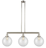 213-PN-G202-10 3-Light 42" Polished Nickel Island Light - Clear Beacon Glass - LED Bulb - Dimmensions: 42 x 10 x 14<br>Minimum Height : 24<br>Maximum Height : 48 - Sloped Ceiling Compatible: Yes