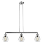 213-PN-G202-6 3-Light 38.5" Polished Nickel Island Light - Clear Beacon Glass - LED Bulb - Dimmensions: 38.5 x 6 x 10.875<br>Minimum Height : 20<br>Maximum Height : 44 - Sloped Ceiling Compatible: Yes