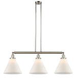 213-PN-G41-L 3-Light 44" Polished Nickel Island Light - Matte White Cased Cone 12" Glass - LED Bulb - Dimmensions: 44 x 12 x 16<br>Minimum Height : 24.25<br>Maximum Height : 48.25 - Sloped Ceiling Compatible: Yes