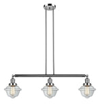 213-PN-G532 3-Light 40" Polished Nickel Island Light - Clear Small Oxford Glass - LED Bulb - Dimmensions: 40 x 7.5 x 10<br>Minimum Height : 20<br>Maximum Height : 44 - Sloped Ceiling Compatible: Yes