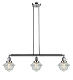 213-PN-G534 3-Light 40" Polished Nickel Island Light - Seedy Small Oxford Glass - LED Bulb - Dimmensions: 40 x 7.5 x 10<br>Minimum Height : 20<br>Maximum Height : 44 - Sloped Ceiling Compatible: Yes