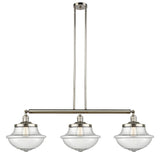 213-PN-G544 3-Light 42" Polished Nickel Island Light - Seedy Large Oxford Glass - LED Bulb - Dimmensions: 42 x 12 x 12<br>Minimum Height : 22.375<br>Maximum Height : 46.375 - Sloped Ceiling Compatible: Yes