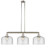 213-PN-G74-L 3-Light 42" Polished Nickel Island Light - Seedy X-Large Bell Glass - LED Bulb - Dimmensions: 42 x 12 x 13<br>Minimum Height : 22.25<br>Maximum Height : 46.25 - Sloped Ceiling Compatible: Yes
