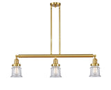 213-SG-G182S 3-Light 38.5" Satin Gold Island Light - Clear Small Canton Glass - LED Bulb - Dimmensions: 38.5 x 6 x 11<br>Minimum Height : 19.75<br>Maximum Height : 43.75 - Sloped Ceiling Compatible: Yes