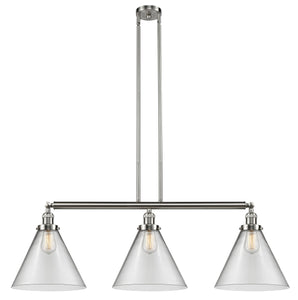 3-Light 44" Cone 12" Island Light - Cone Clear Glass - Choice of Finish And Incandesent Or LED Bulbs