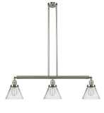 3-Light 40.25" Brushed Satin Nickel Island Light - Clear Large Cone Glass LED
