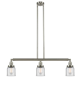 3-Light 37.5" Brushed Satin Nickel Island Light - Clear Small Bell Glass LED