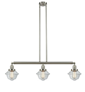 213-AB-G532-LED 3-Light 40" Oxford Antique Brass Island Light - Clear Small Oxford Glass