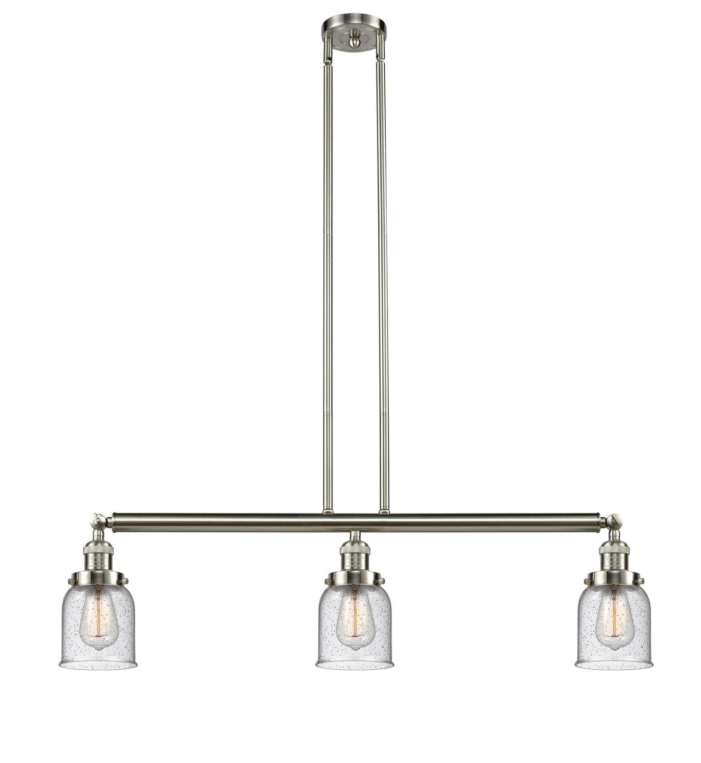 3-Light 37.5" Brushed Satin Nickel Island Light - Seedy Small Bell Glass LED