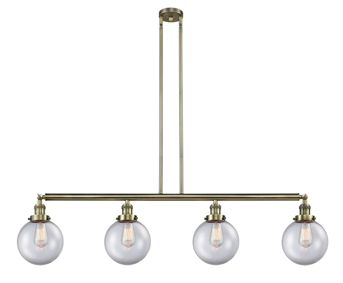4-Light 52.625" Antique Brass Island Light - Clear Beacon Glass LED